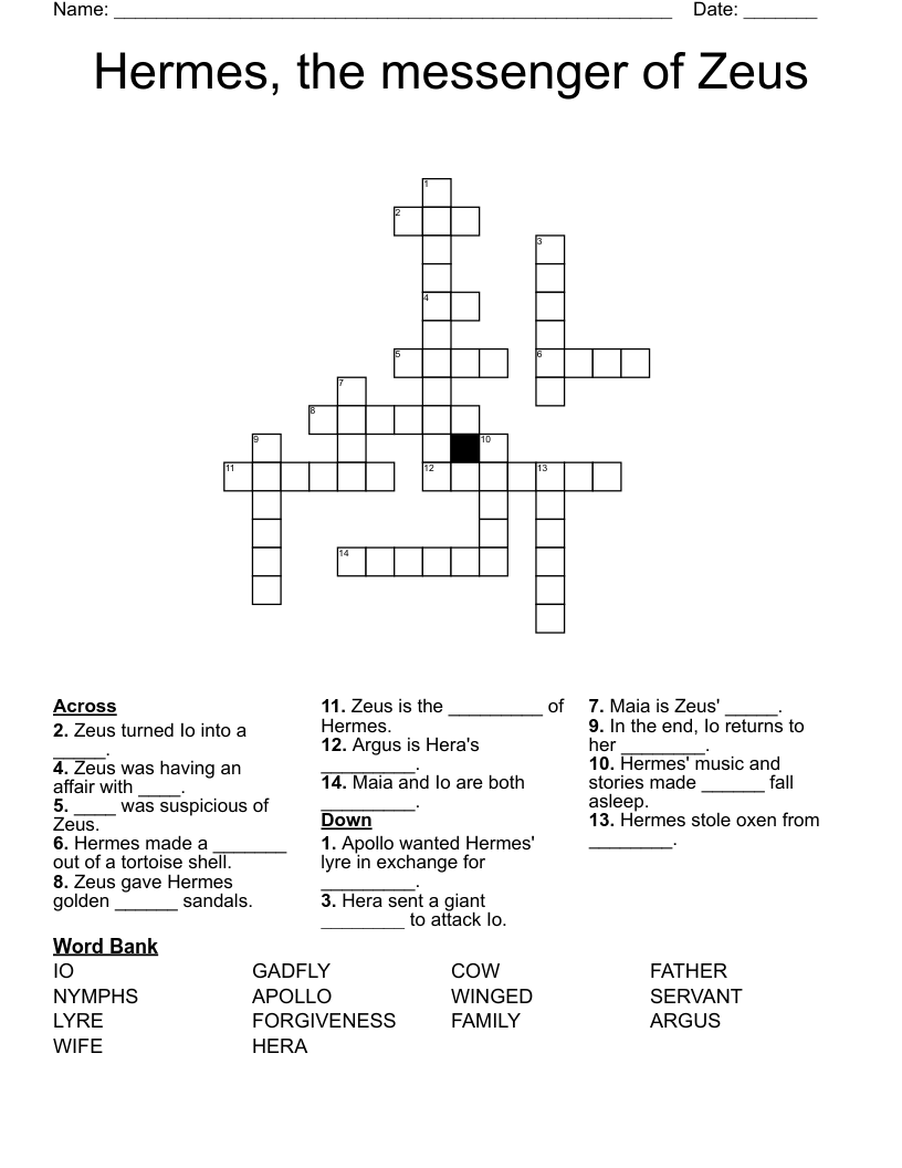 Hermes, the messenger of Zeus Crossword