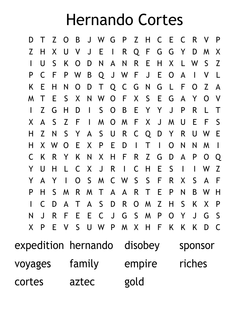 Hernando Cortes Word Search