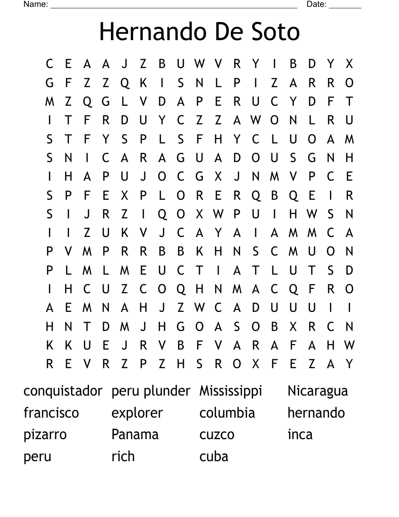 Hernando De Soto Word Search