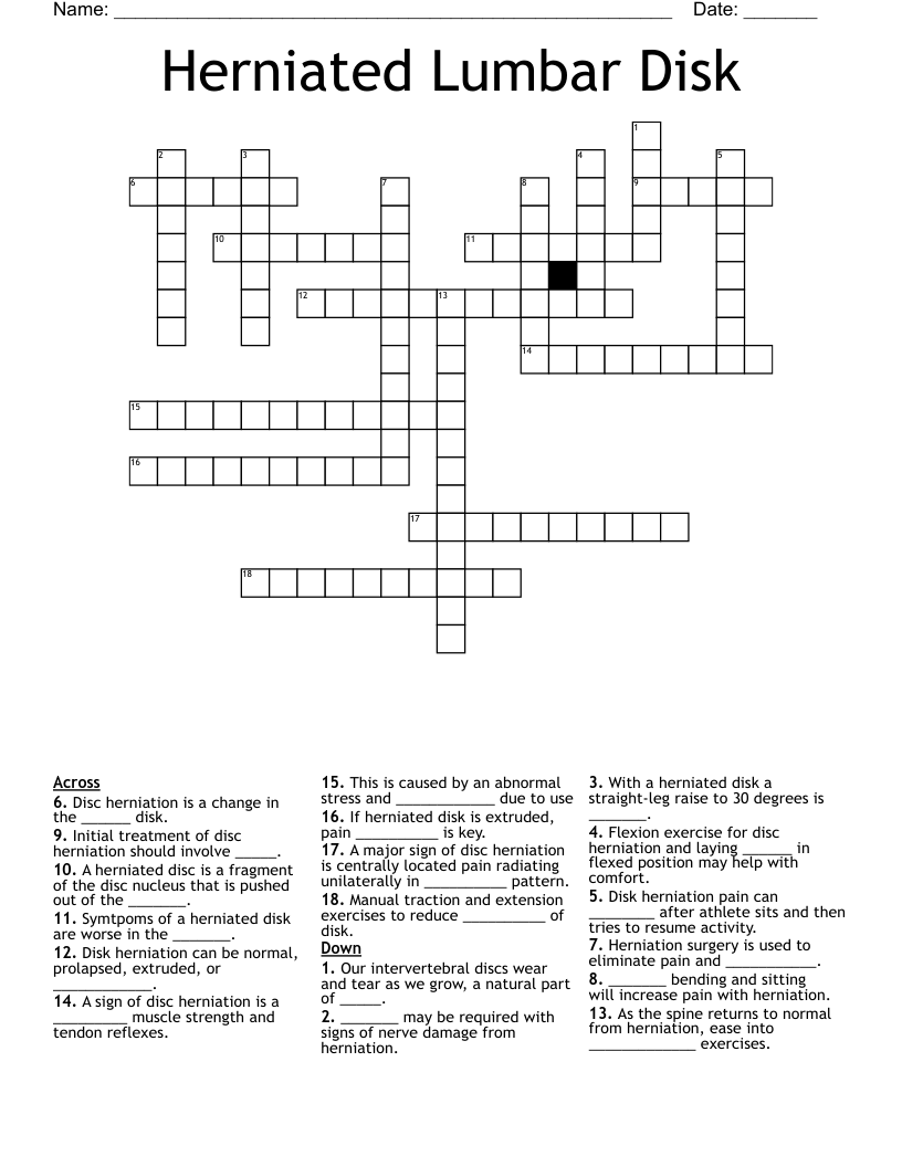Herniated Lumbar Disk Crossword