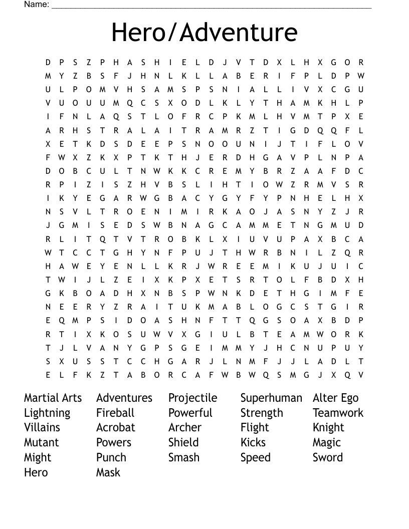 Hero/Adventure Word Search