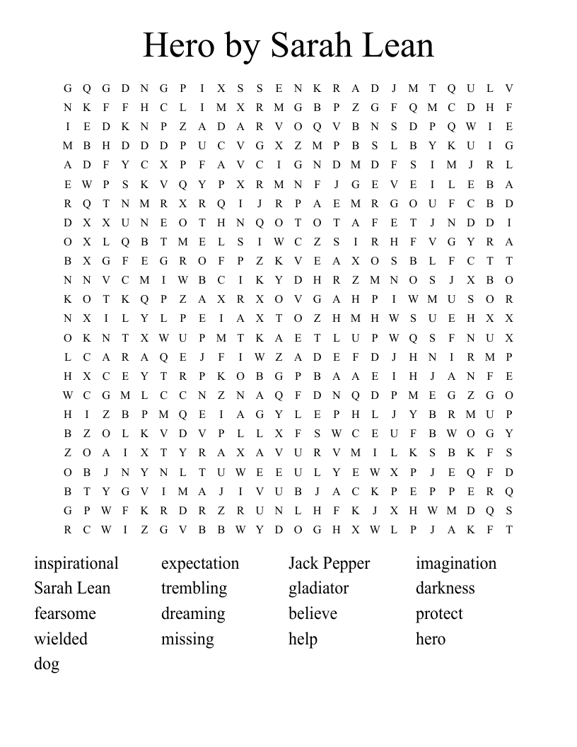 Hero by Sarah Lean Word Search