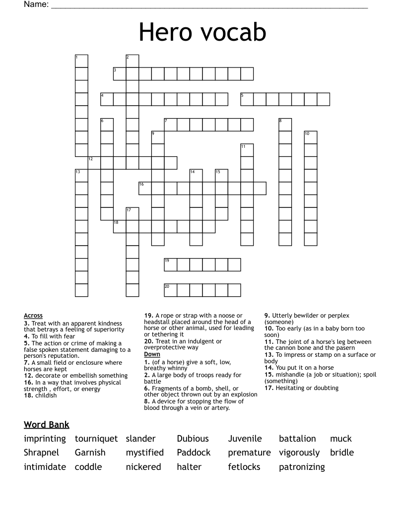 Hero vocab Crossword