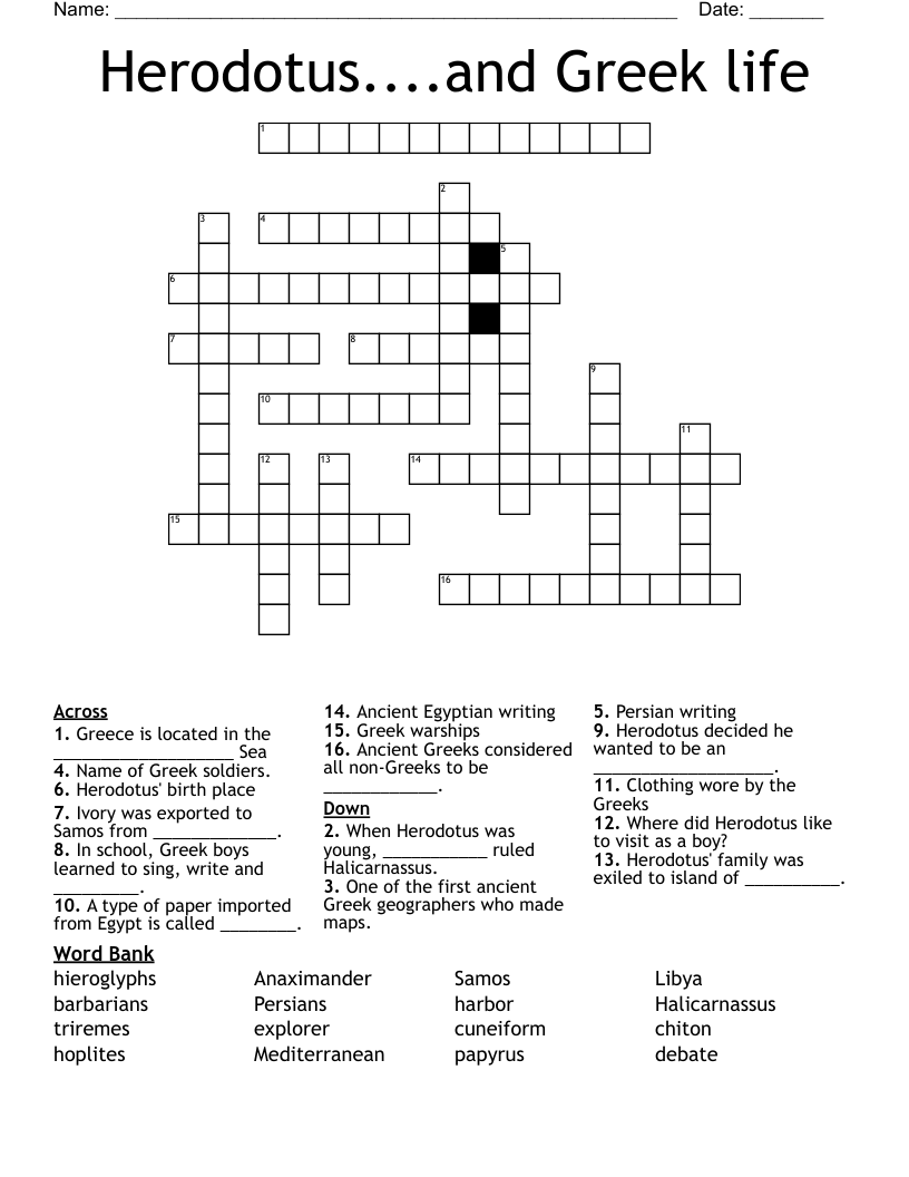 Herodotus....and Greek life Crossword