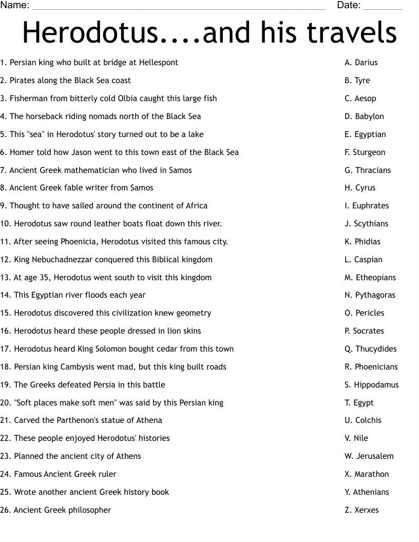 Herodotus....and his travels Worksheet