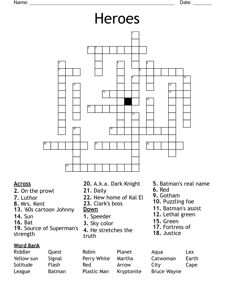 Heroes Crossword