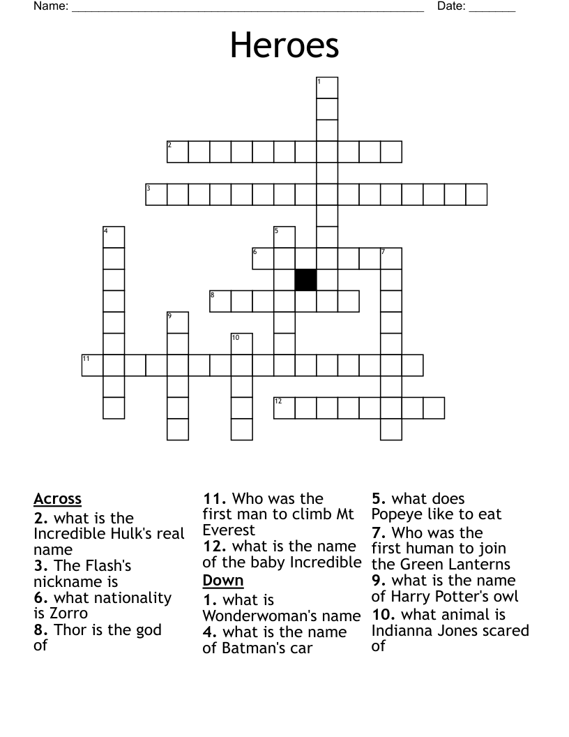 Heroes Crossword