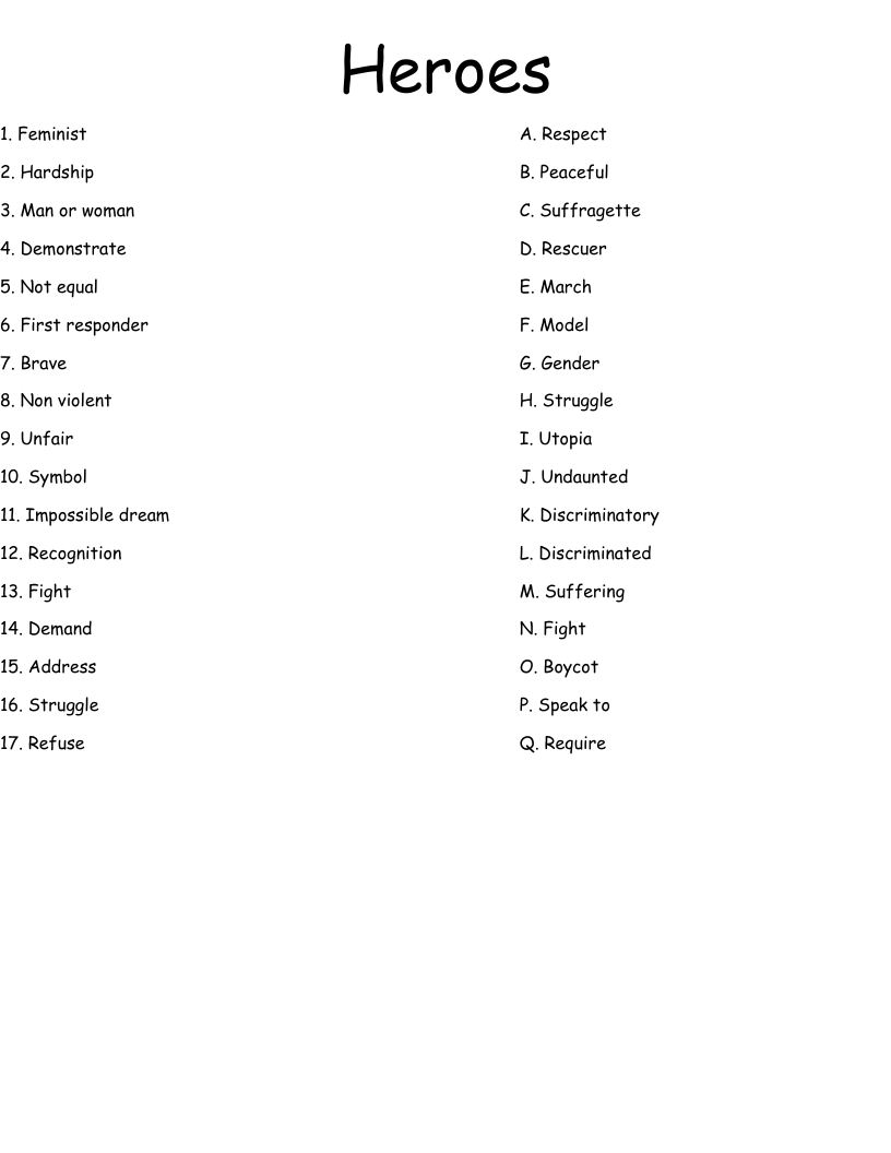 Heroes Worksheet