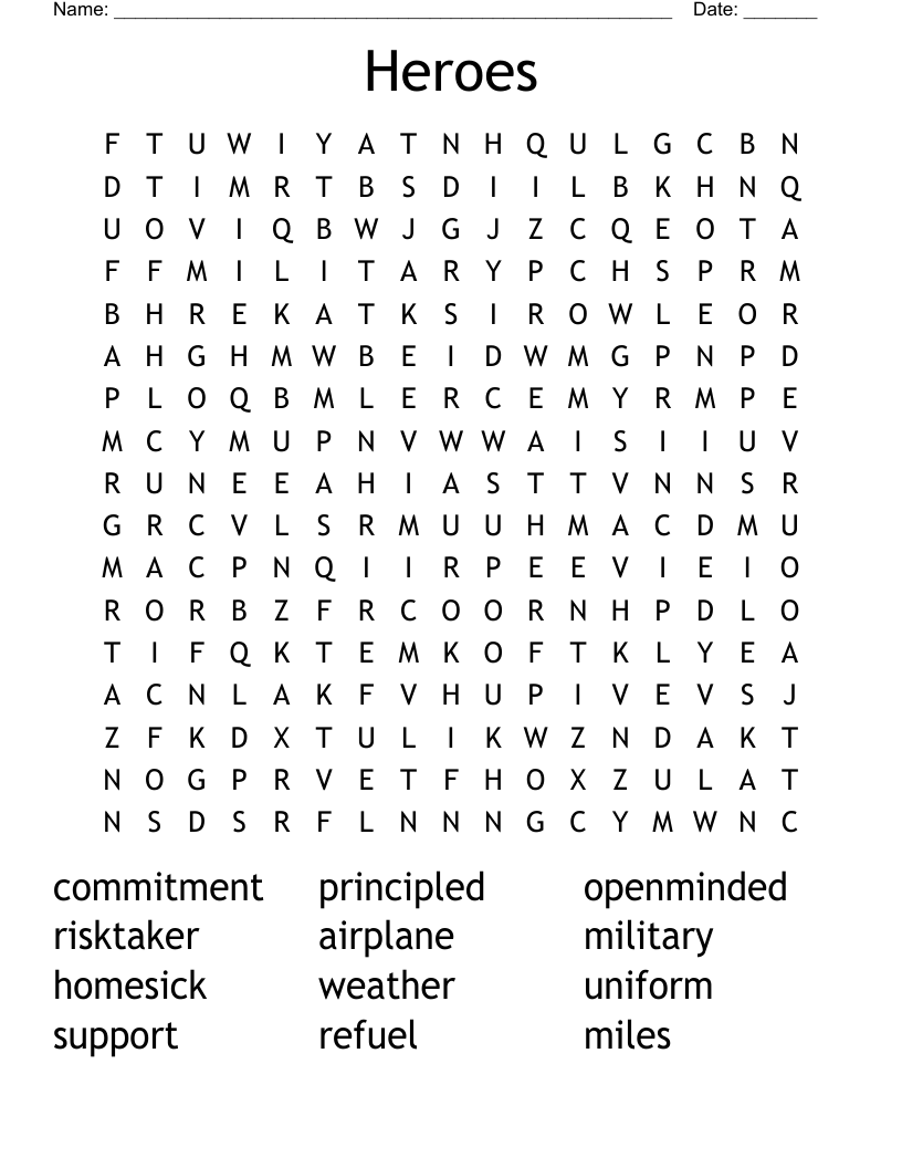 Heroes Word Search