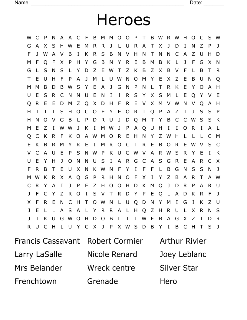 Heroes Word Search