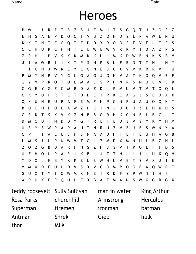 Heroes Word Search
