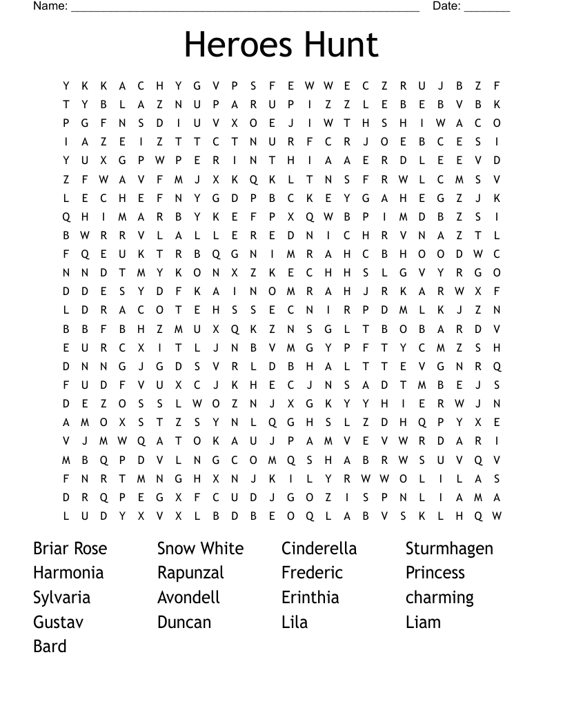 Heroes Hunt Word Search