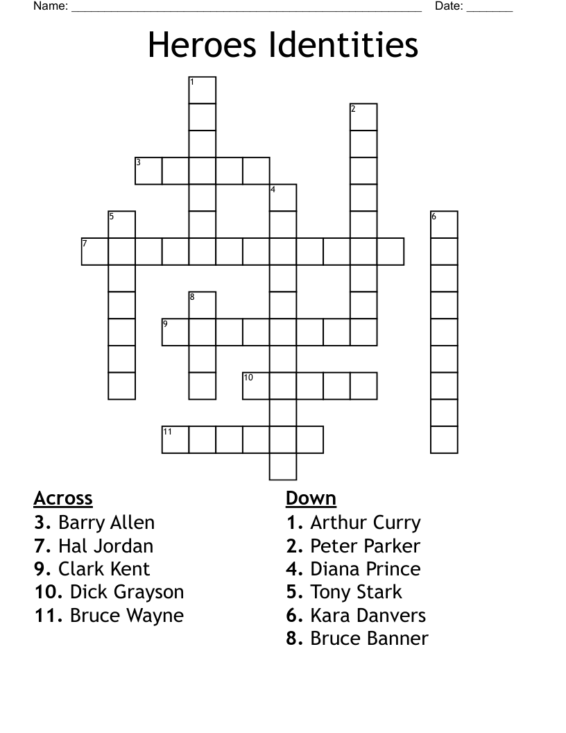 Heroes Identities Crossword