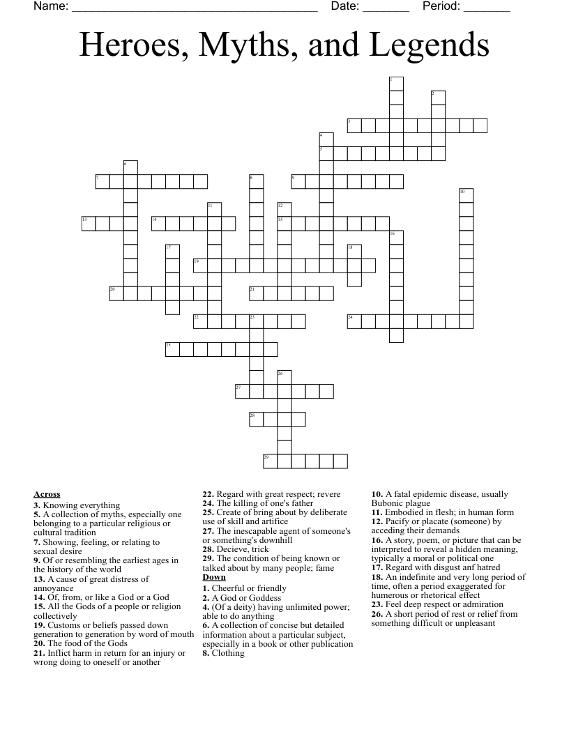 Heroes, Myths, and Legends Crossword