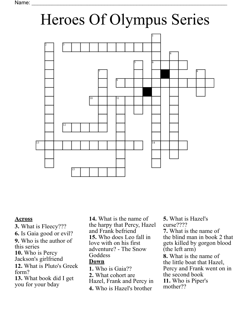 Heroes Of Olympus Series Crossword