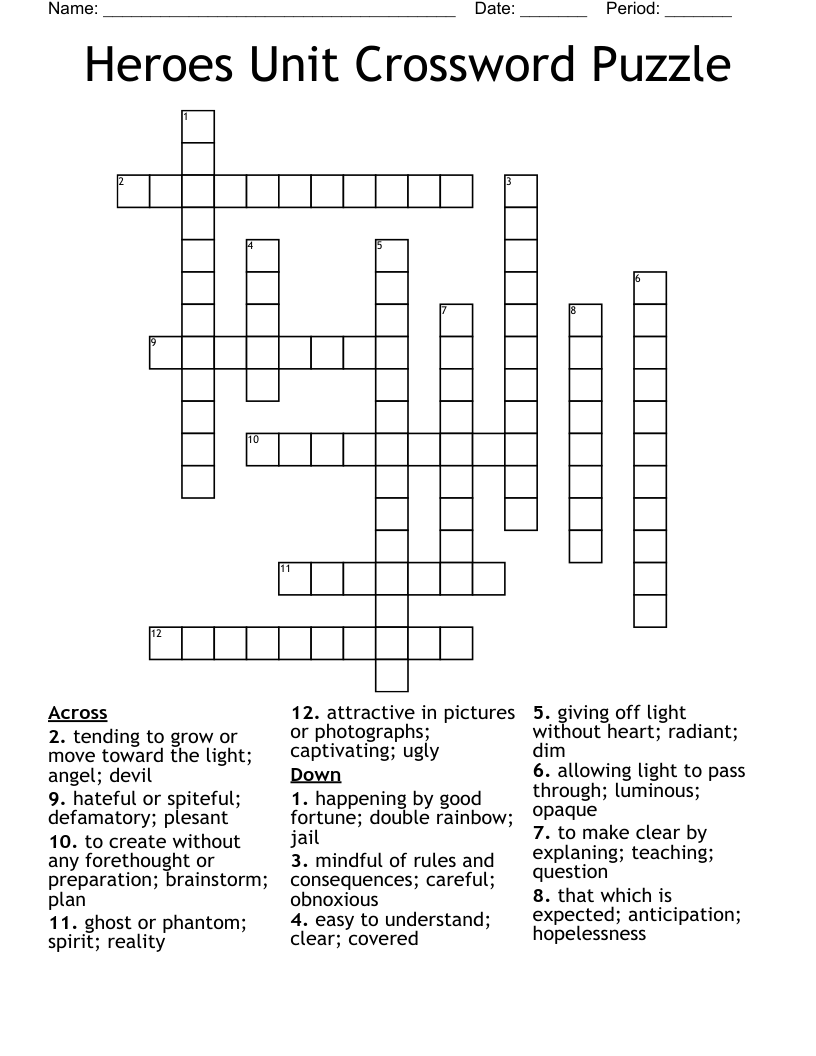 Heroes Unit Crossword Puzzle