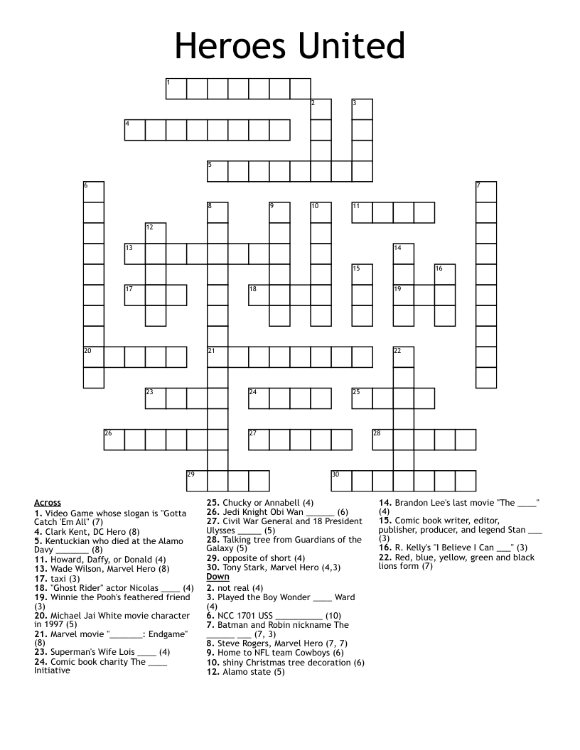 Heroes United Crossword