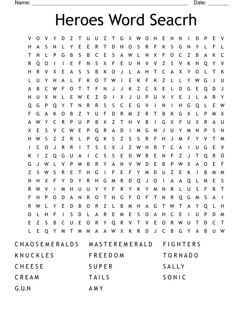 Heroes Word Seacrh Word Search