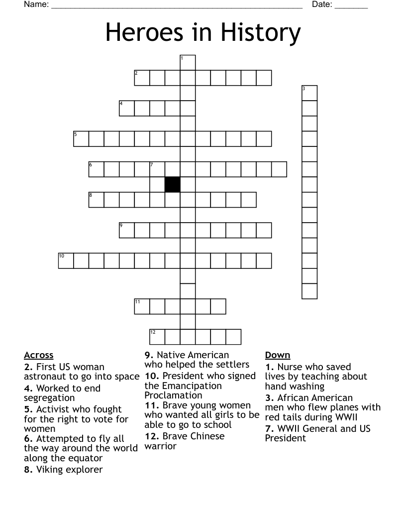Heroes in History Crossword
