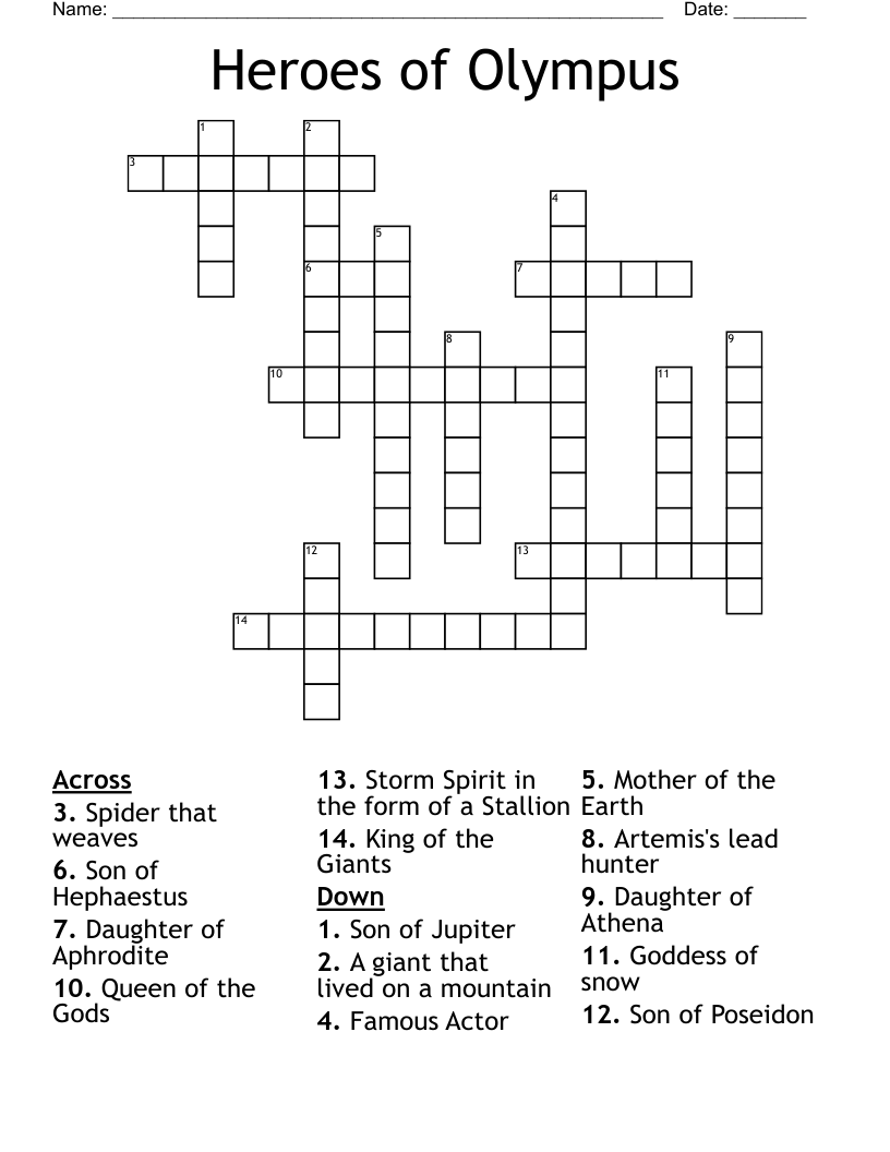Heroes of Olympus Crossword