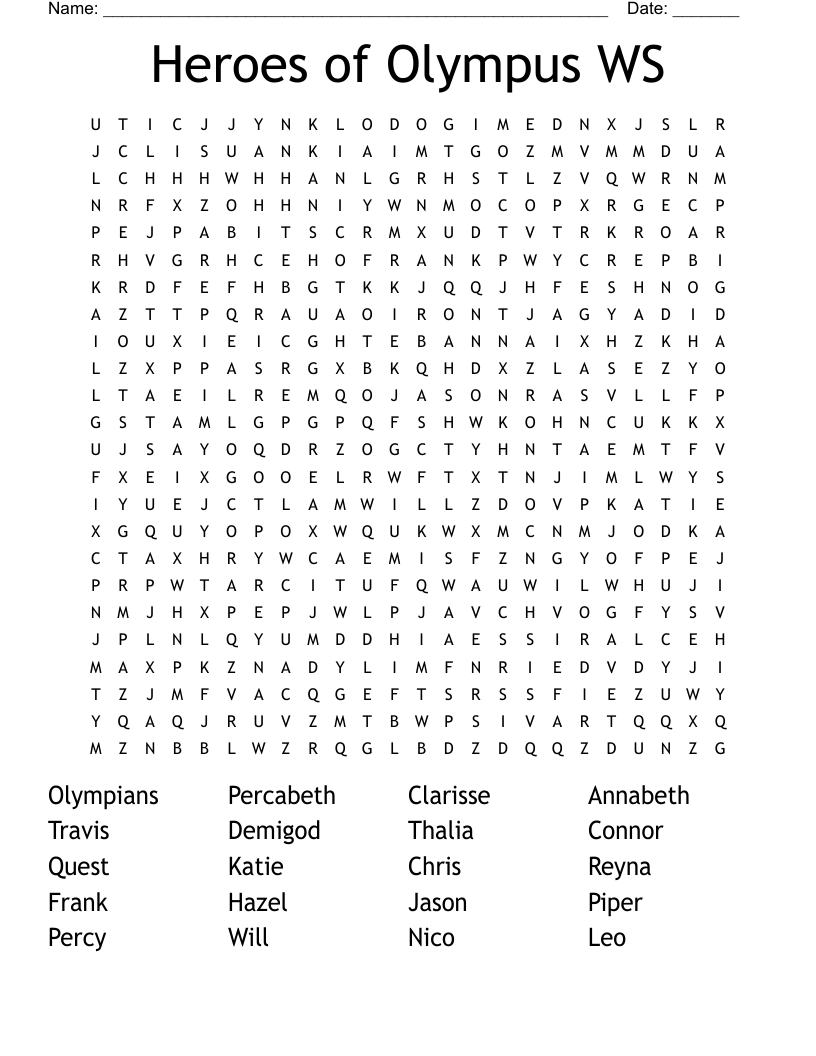 Heroes of Olympus WS Word Search