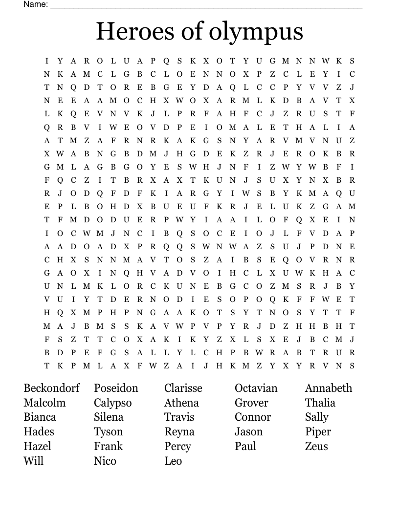 Heroes of olympus Word Search