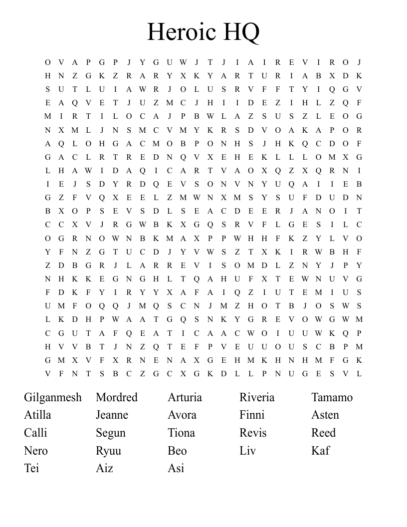 Heroic HQ Word Search