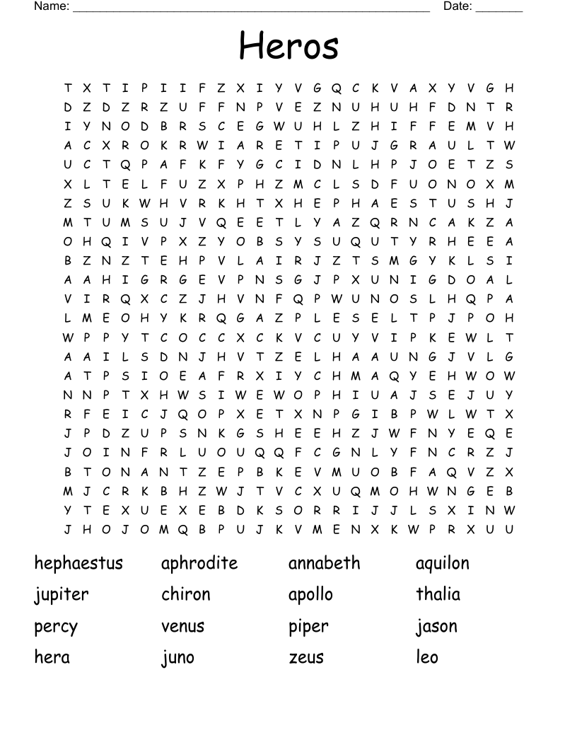 Heros Word Search