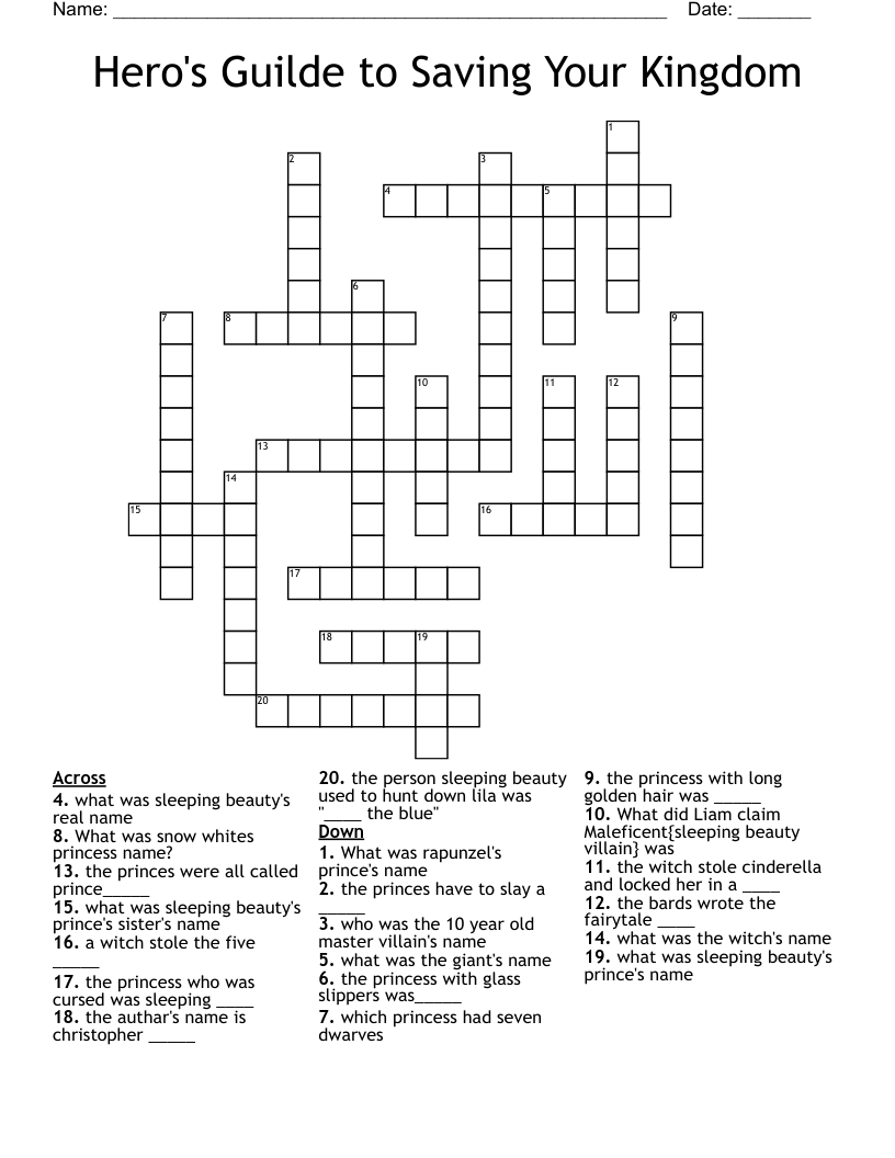 Hero's Guilde to Saving Your Kingdom Crossword