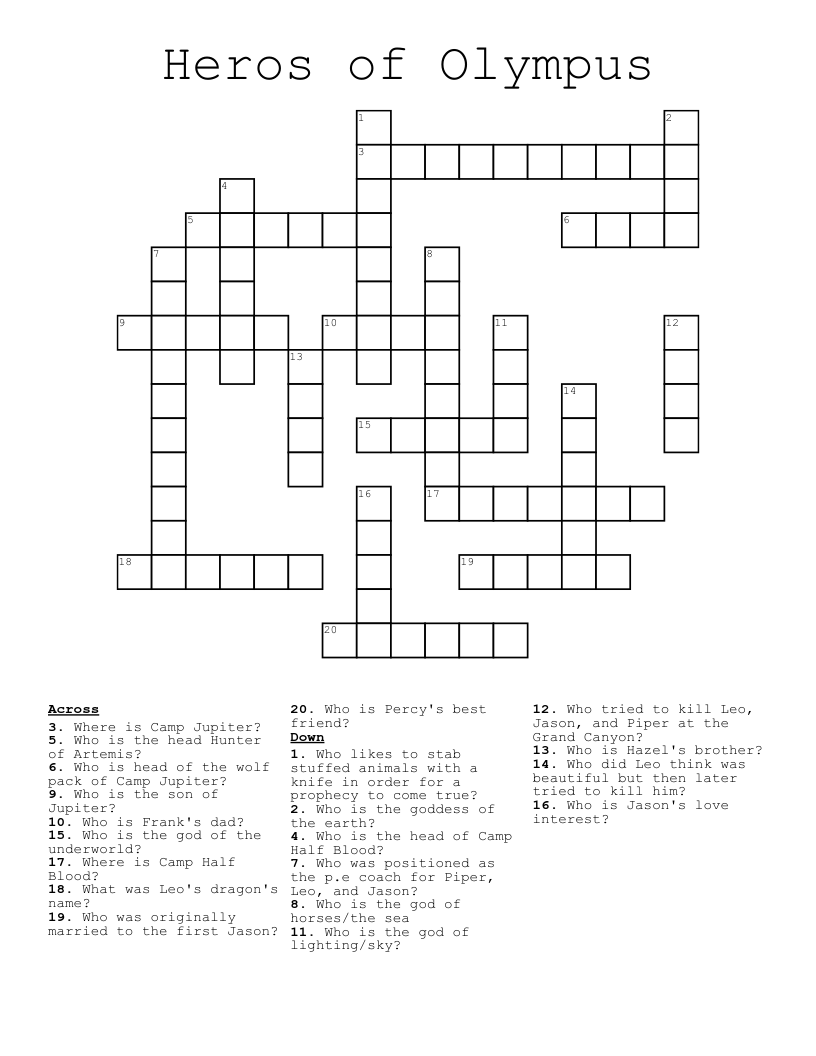 Heros of Olympus  Crossword
