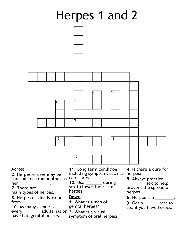 Herpes 1 and 2 Crossword
