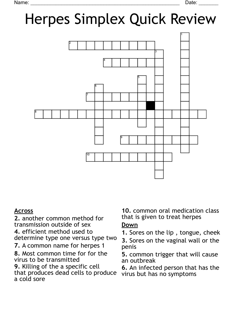 Herpes Simplex Quick Review Crossword