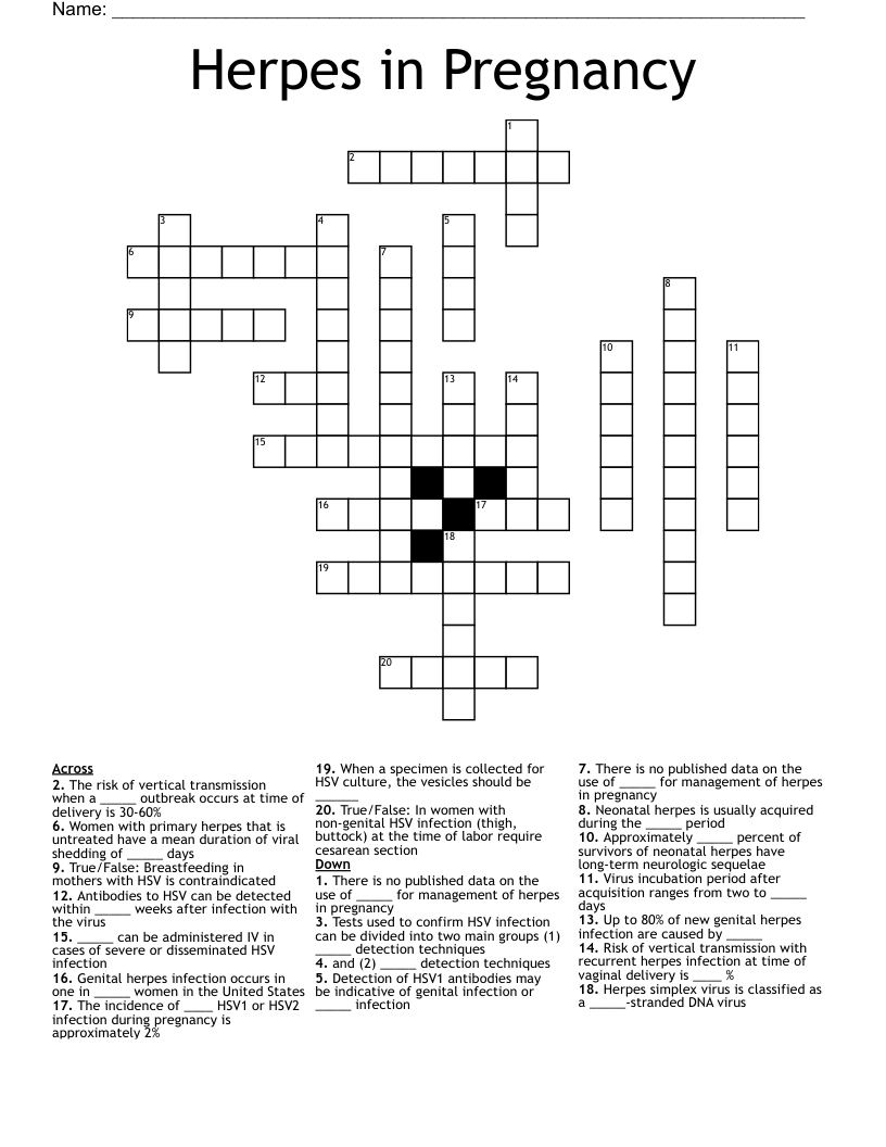 Herpes in Pregnancy Crossword