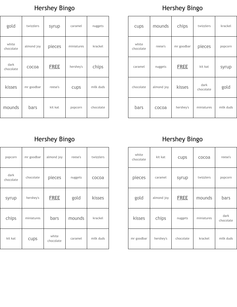 Hershey Bingo
