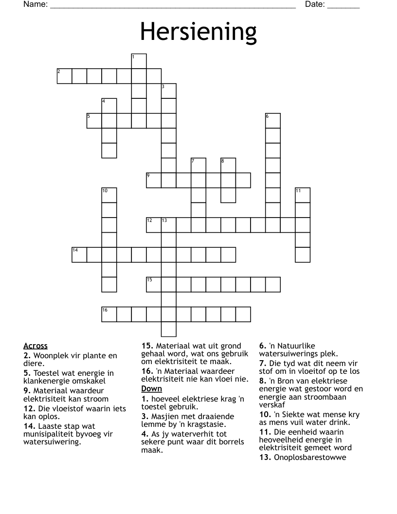 Hersiening Crossword