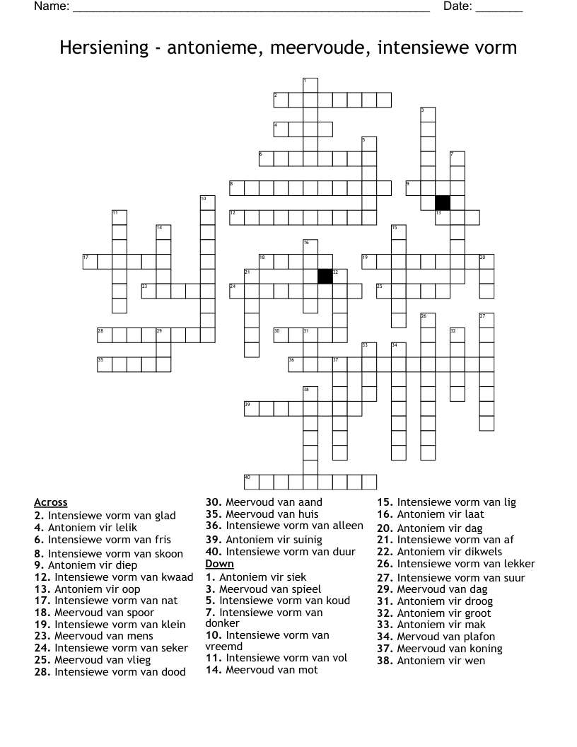 Hersiening - antonieme, meervoude, intensiewe vorm Crossword