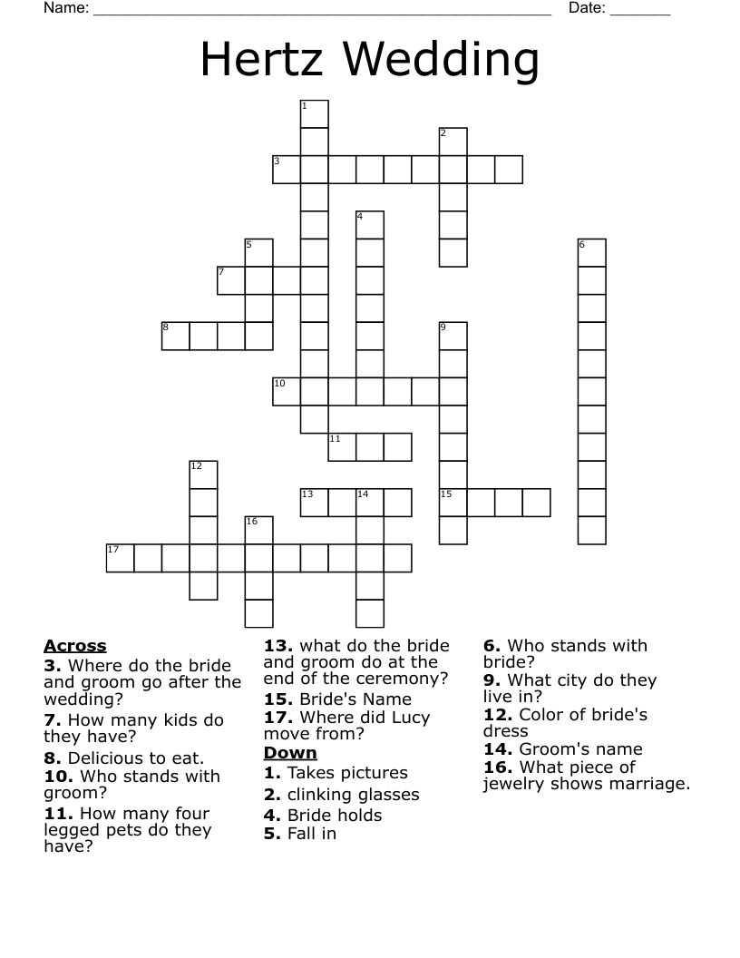 Hertz Wedding Crossword