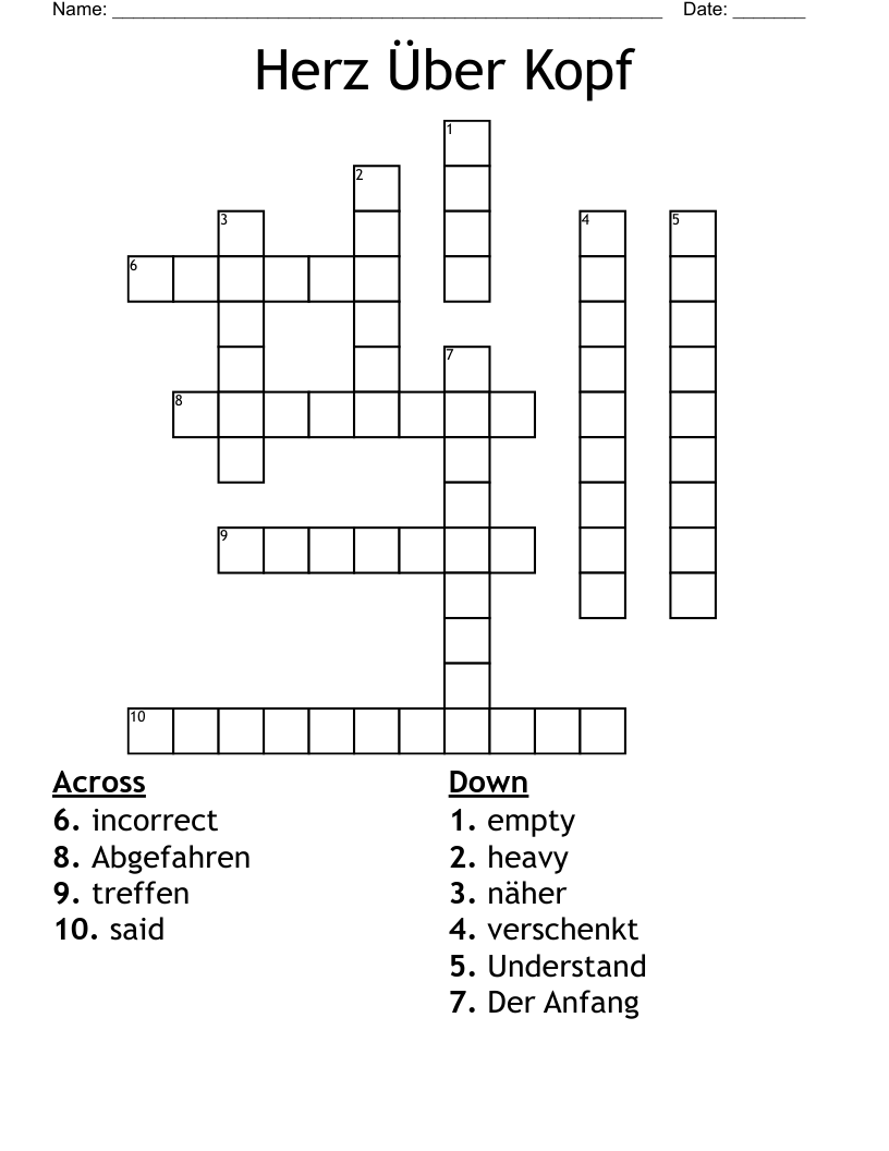 Herz Über Kopf  Crossword