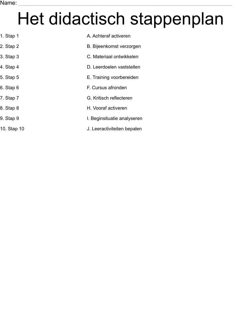 Het didactisch stappenplan Worksheet