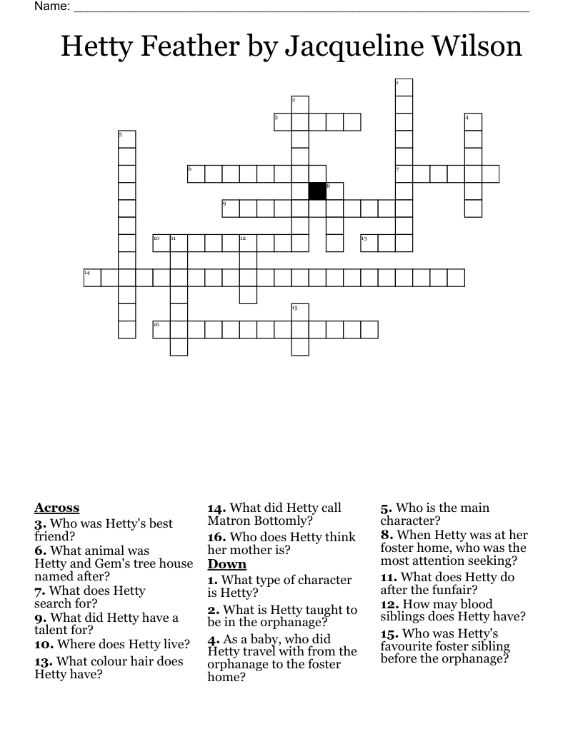 Hetty Feather by Jacqueline Wilson Crossword