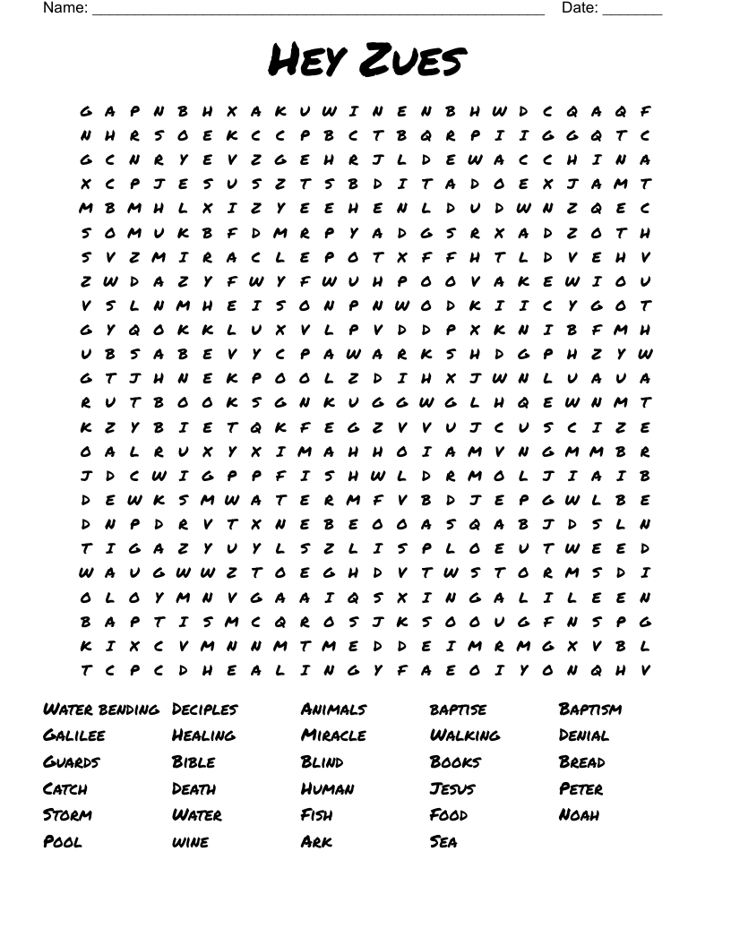 Hey Zues Word Search