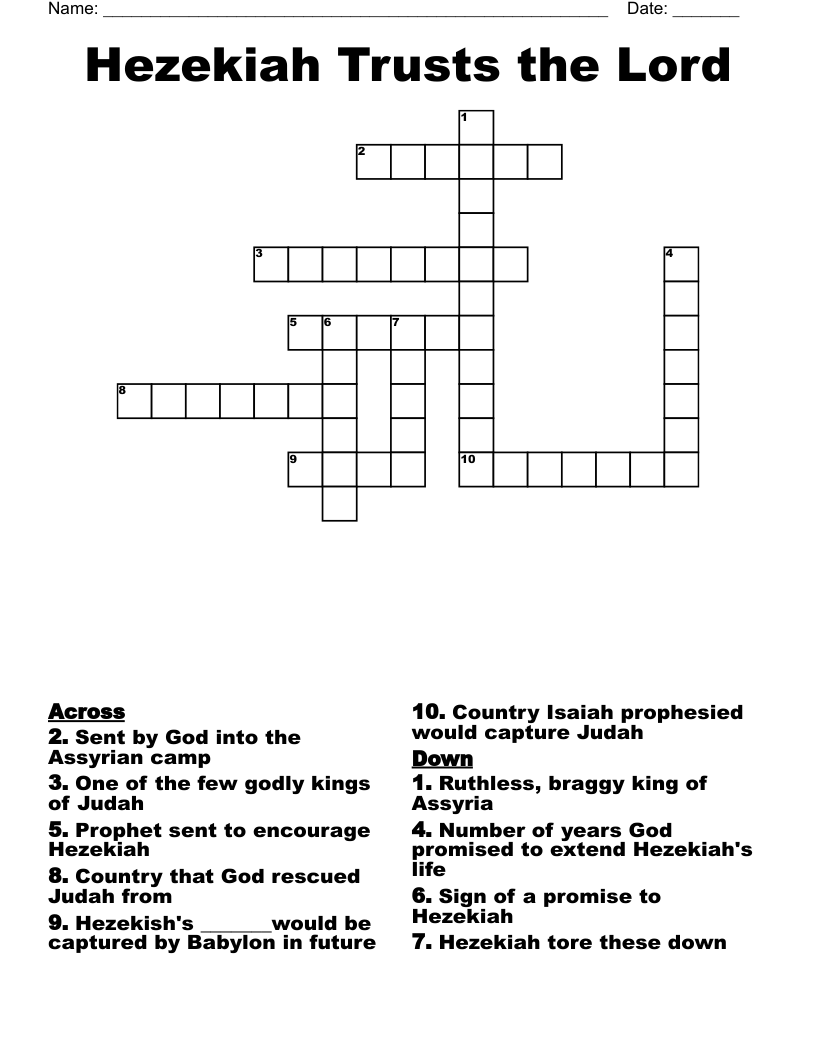 Hezekiah Trusts the Lord Crossword