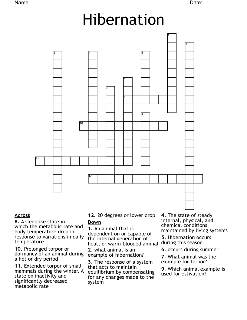 Hibernation Crossword