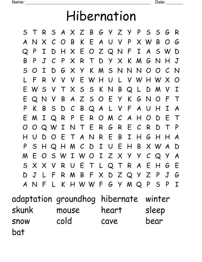 Hibernation Word Search