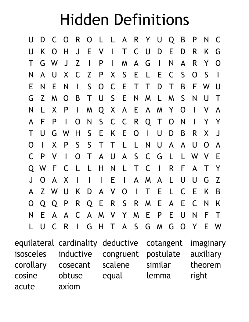 Hidden Definitions Word Search