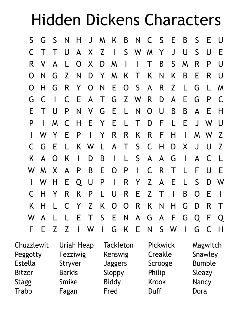 Hidden Dickens Characters Word Search