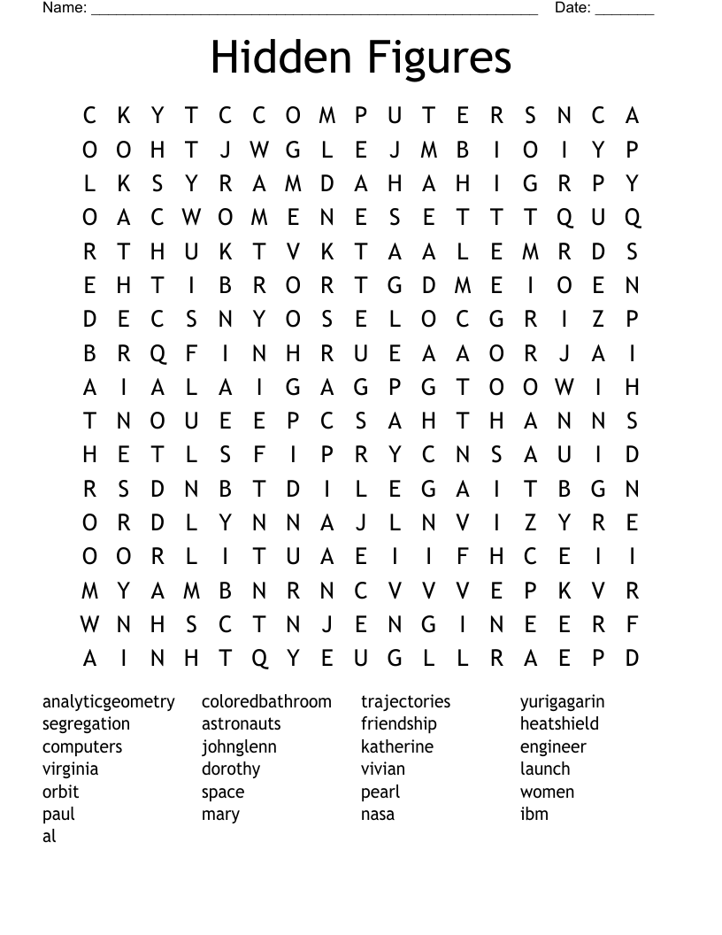 Hidden Figures Word Search