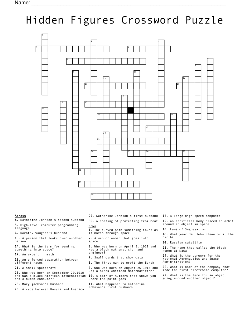 Hidden Figures Crossword Puzzle
