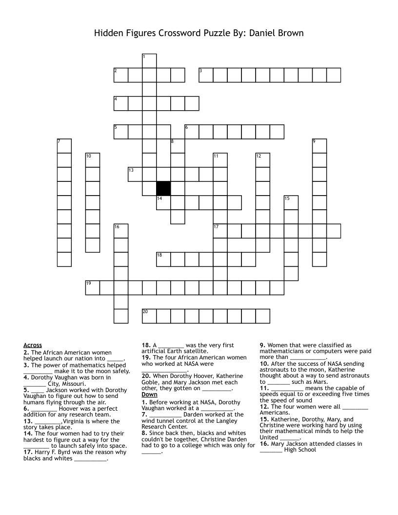 Hidden Figures Crossword Puzzle                                       By: Daniel Brown