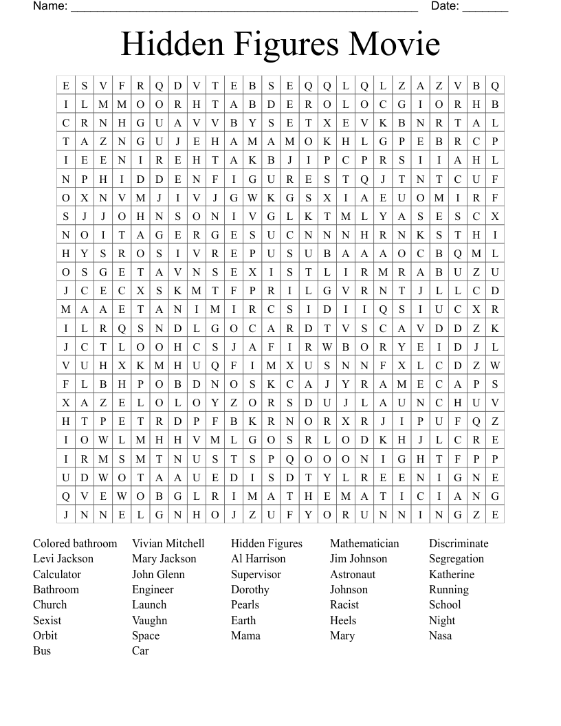 Hidden Figures Movie Word Search